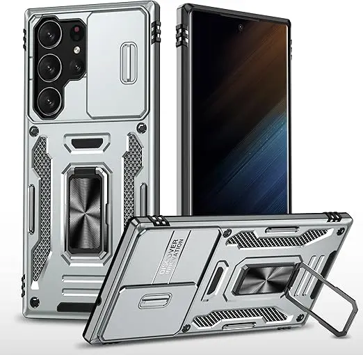 Samsung Galaxy S26 Ultra Metal Ring Movable Camera Window Case Gray